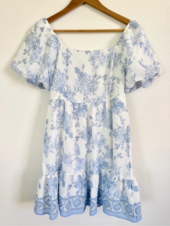 Blu Pepper Dresses & Skirts - Babydoll Mini Dress with Light Blue Floral Print